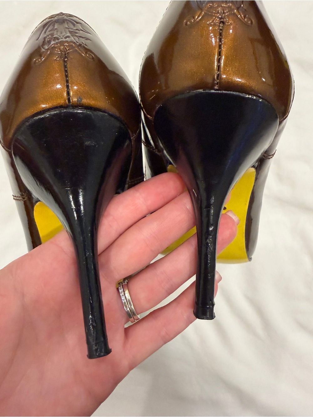Christian Audigier Metallic Bronze Pointed-Toe Pumps 7 women’s leather Ed hardy - Picture 6 of 10